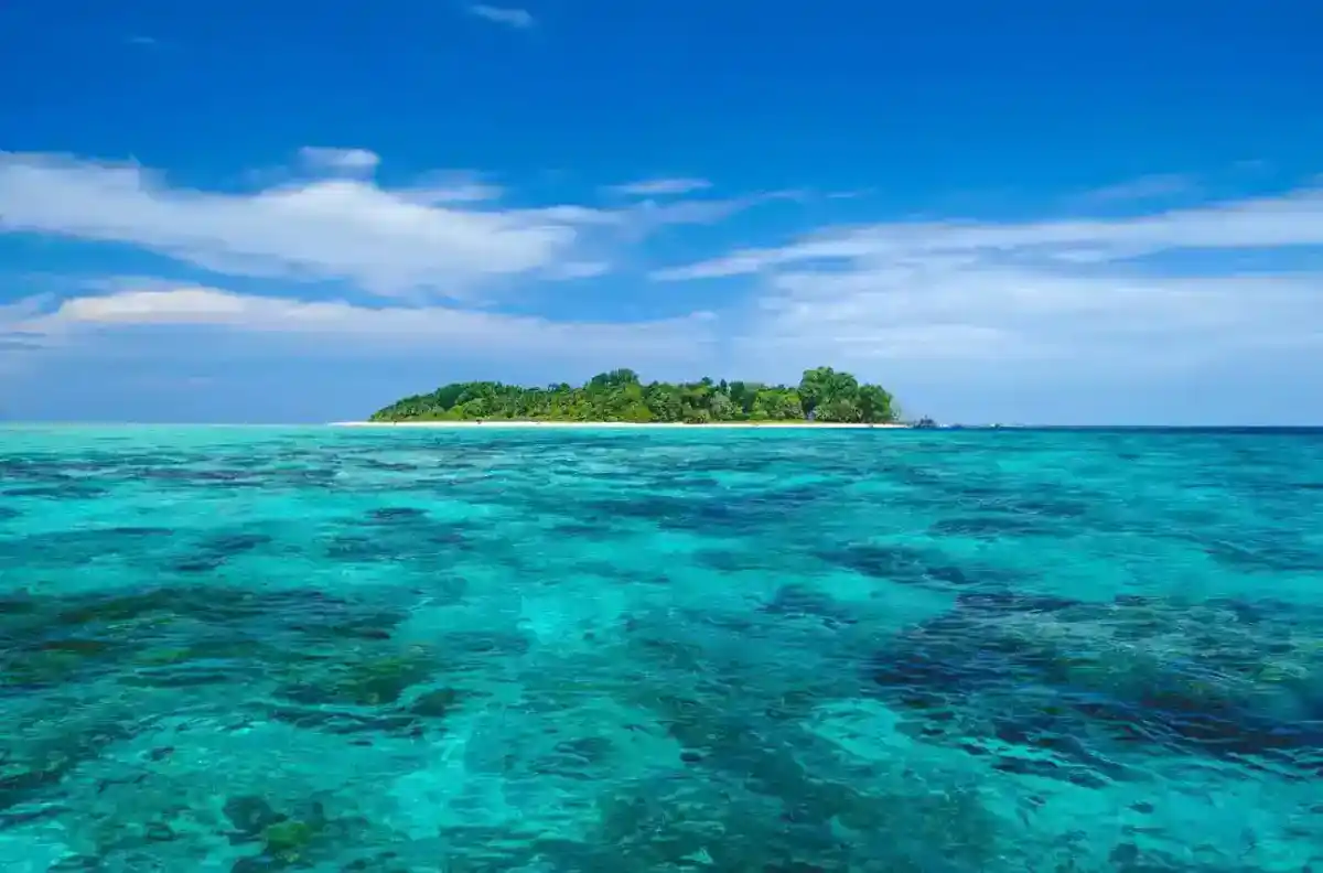 Iconic aerial view of Pulau Sipadan, a world-renowned oceanic island rising from the deep blue Celebes Sea, famous for its incredible scuba diving.